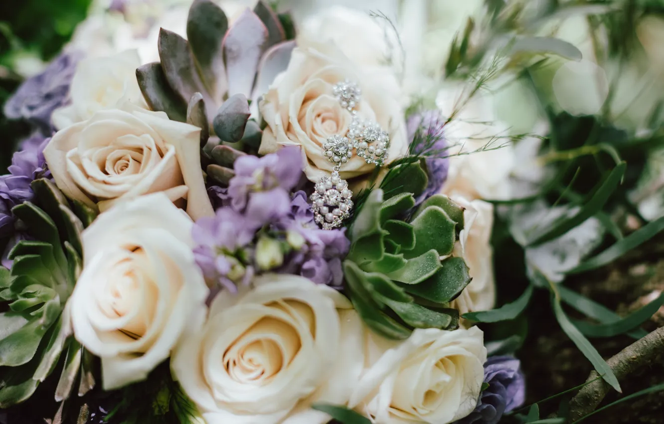 Фото обои цветы, розы, букет, серьги, свадебный