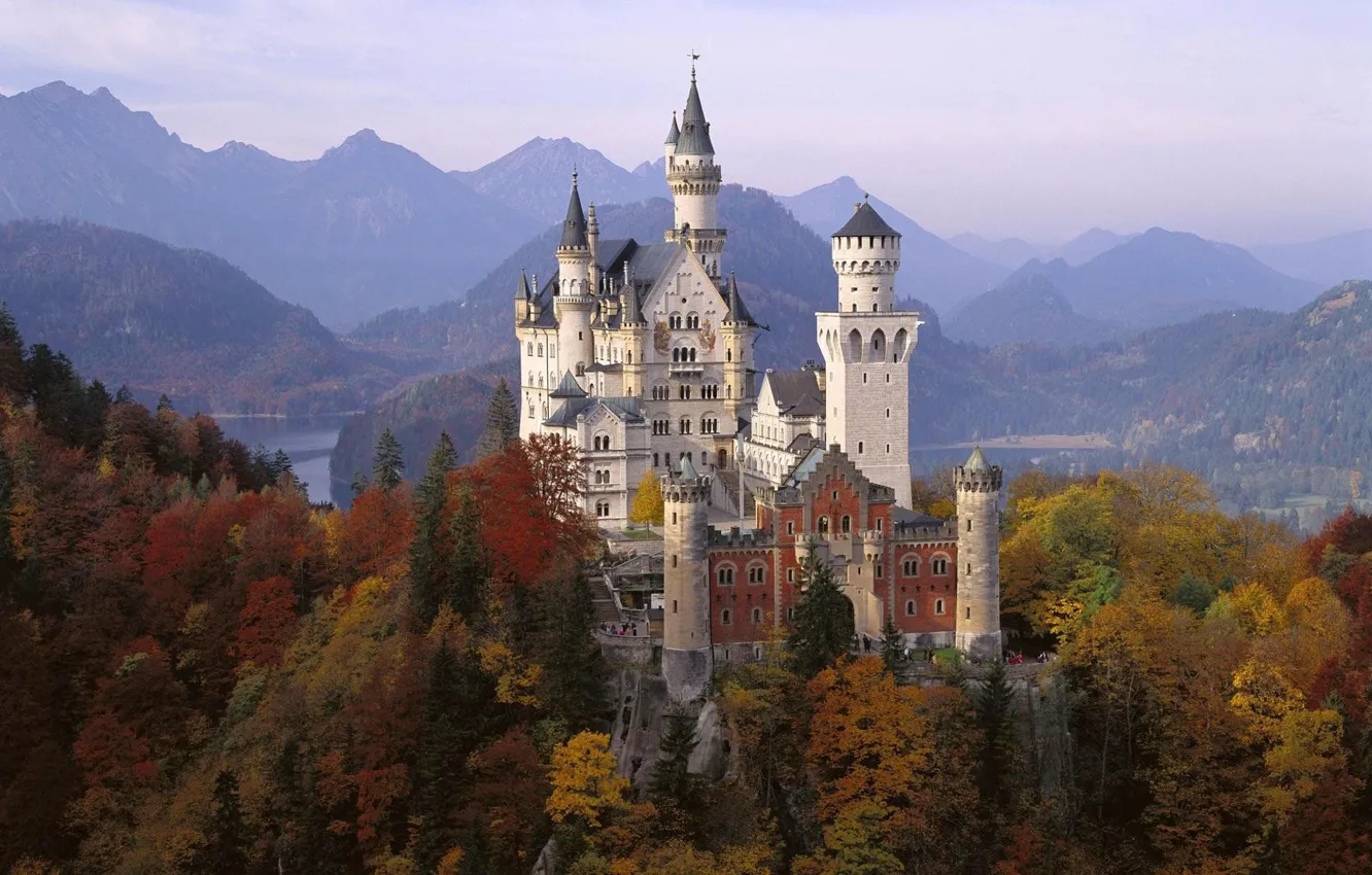 Фото обои осень, замок, Германия, Бавария, Neuschwanstein, Нойшванштайн