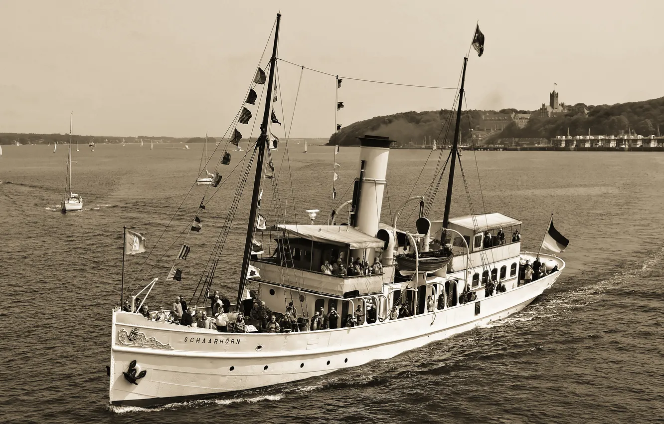 Фото обои пароход, чёрно-белая, Schaarhörn