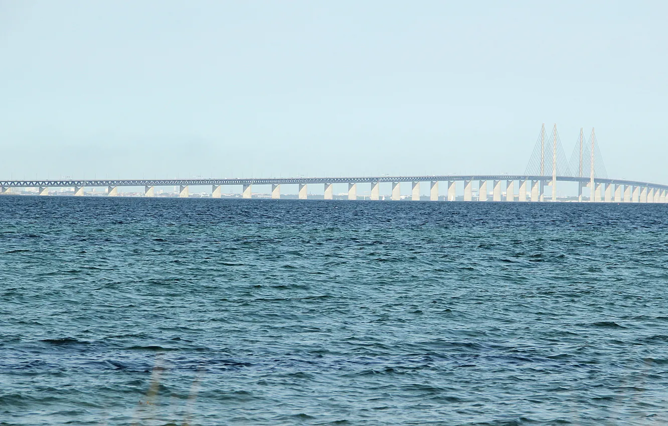 Фото обои море, мост, пролив, волна, waves, bridge, синее небо, Балтийское
