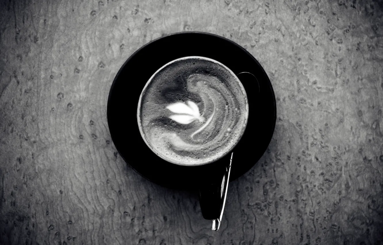 Фото обои лист, кофе, ложка, черно белая