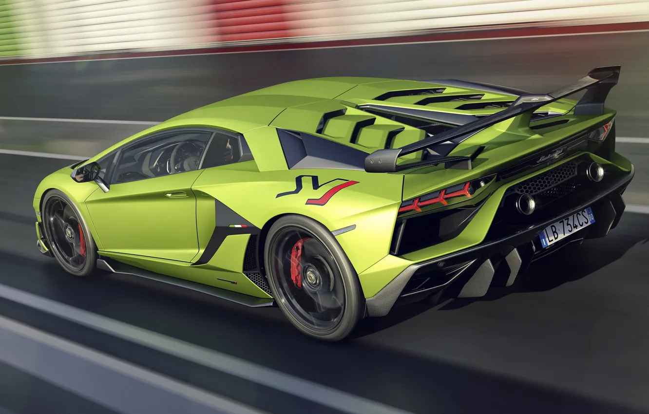 Фото обои скорость, Lamborghini, суперкар, вид сзади, 2018, Aventador, SVJ, Aventador SVJ