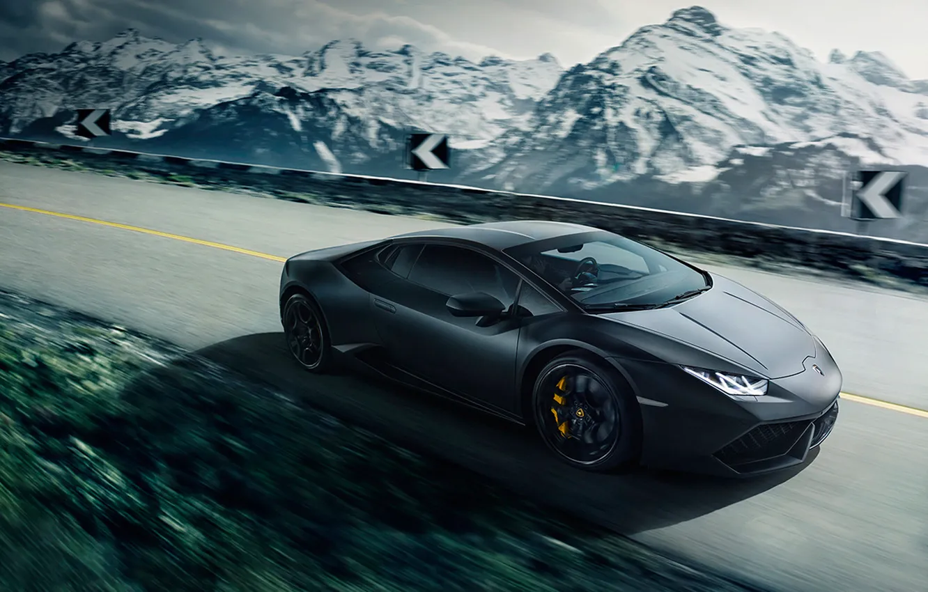 Фото обои Lamborghini, Speed, Black, Mountain, Road, Supercar, Huracan, LP640-4