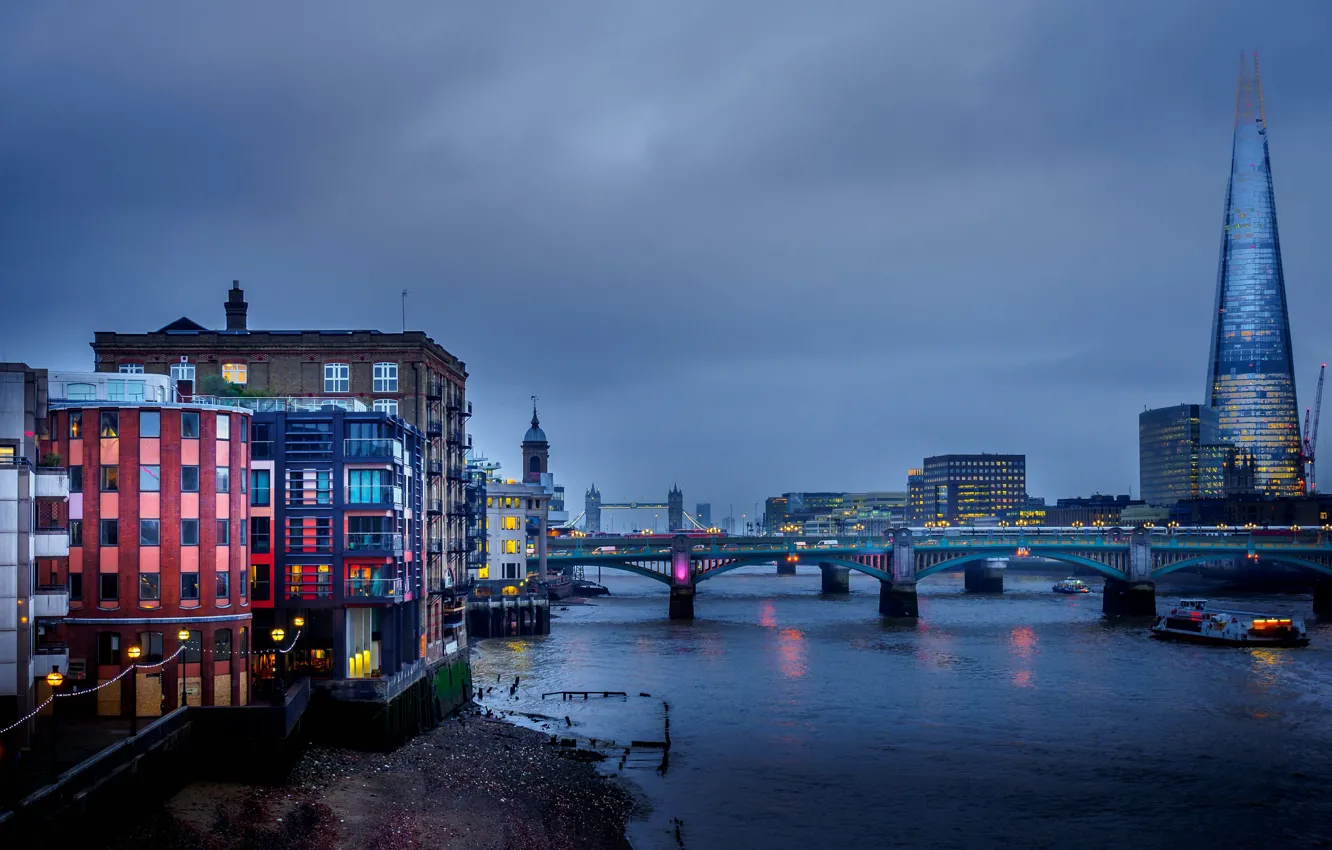 Фото обои мост, река, Англия, Лондон, башня, дома