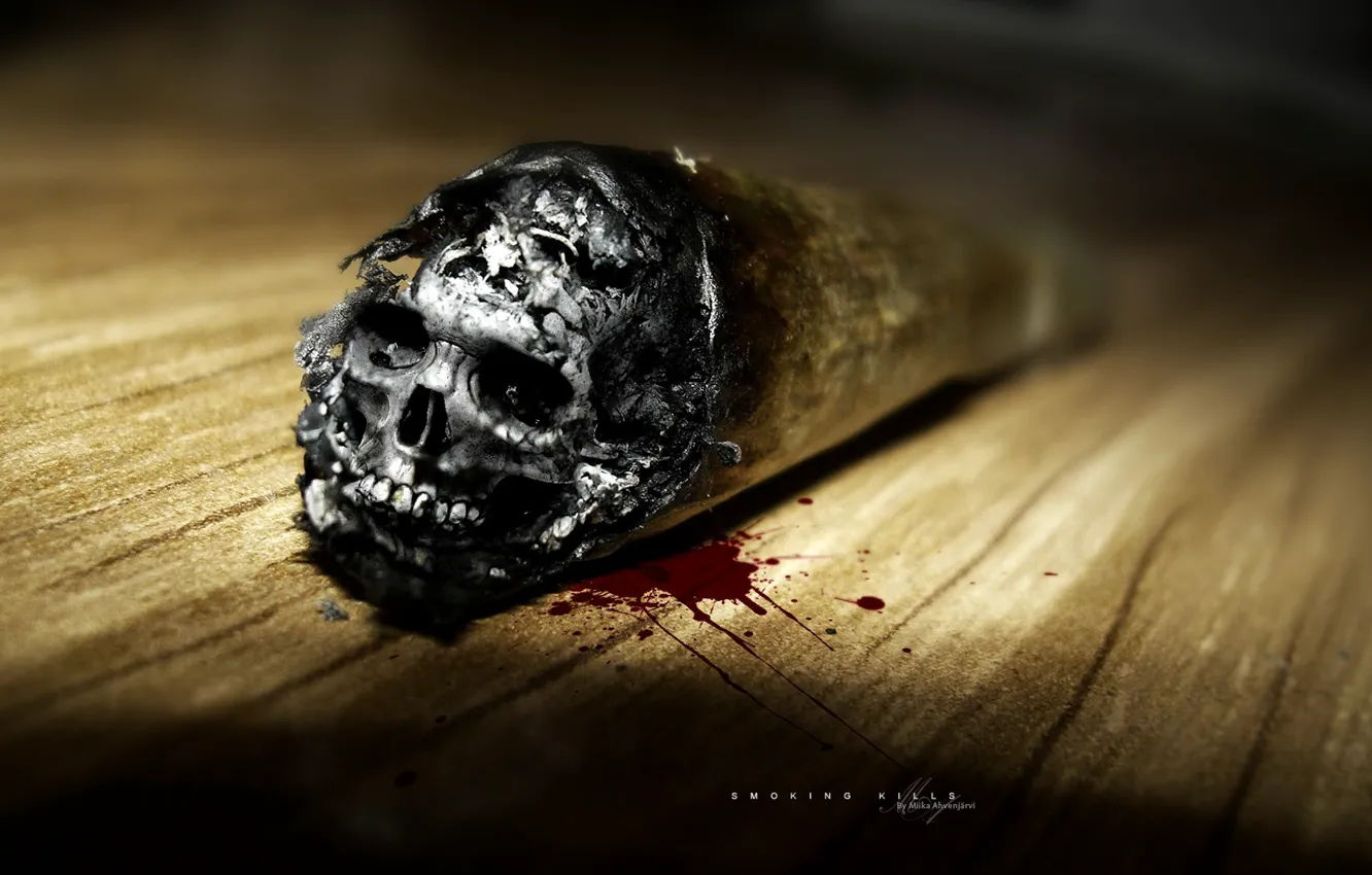 Фото обои пепел, смерть, череп, Папироса