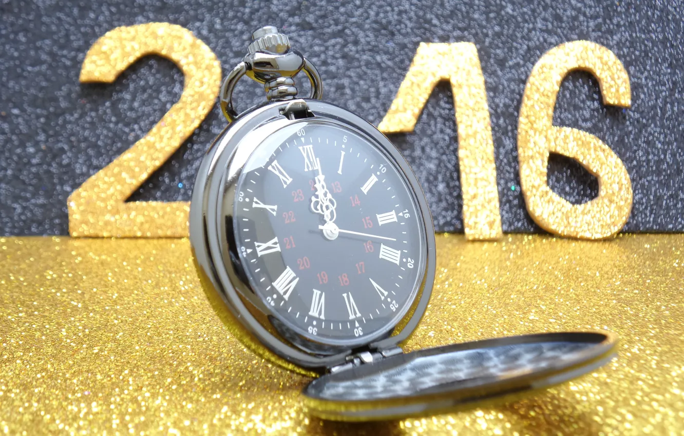 Фото обои часы, Новый Год, цифры, golden, New Year, Happy, glitter, 2016