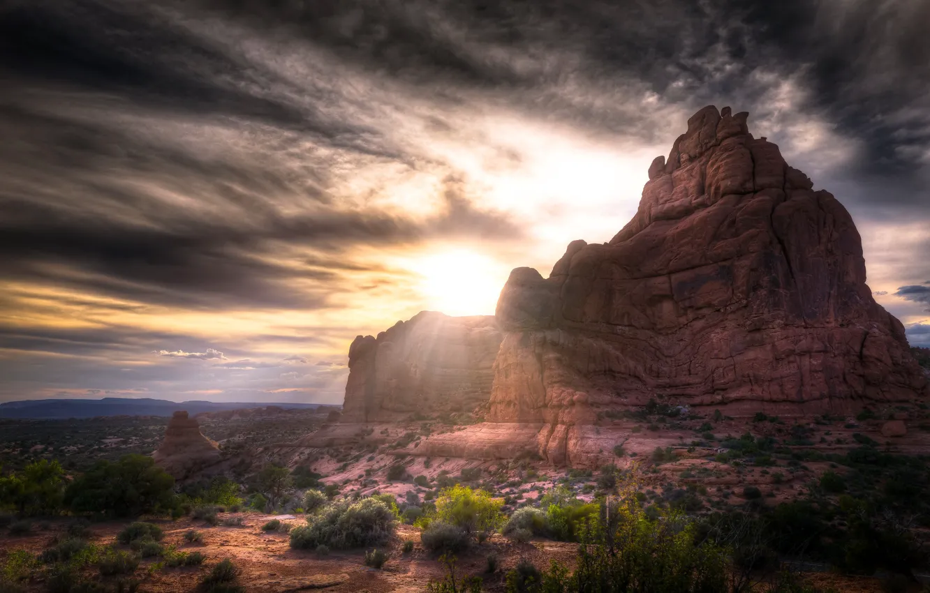 Фото обои Sunset, Arches National Park, red rocks