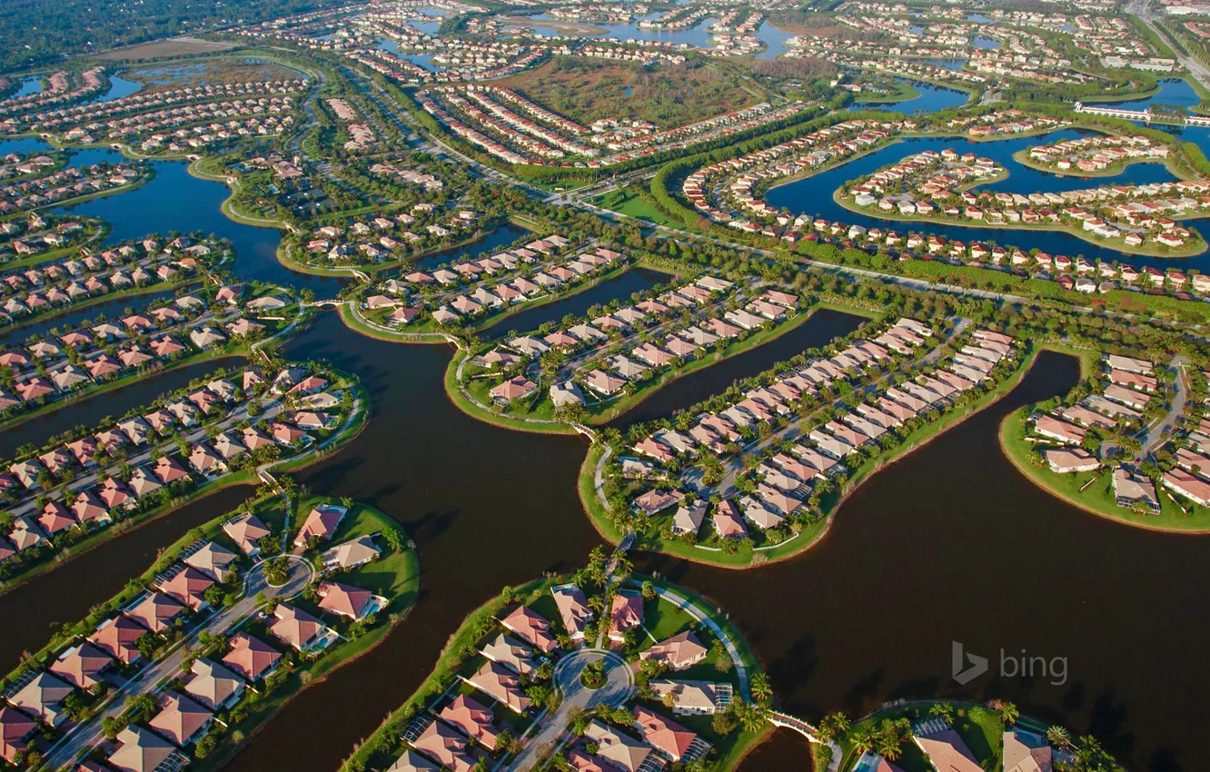 Фото обои вода, город, дом, панорама, USA, США, коттедж, Florida