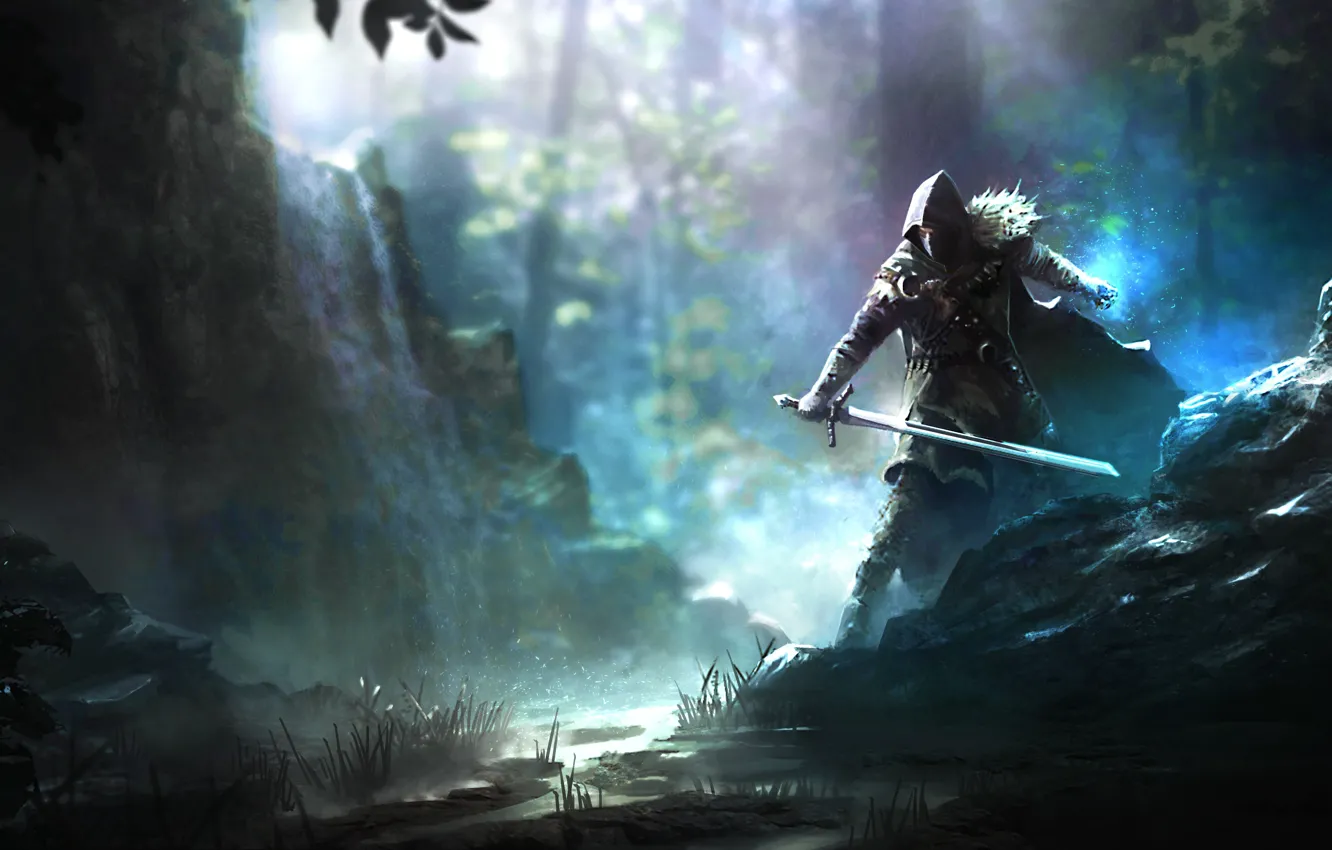 Фото обои sword, game, man, ken, artwork, warrior, hood, cape