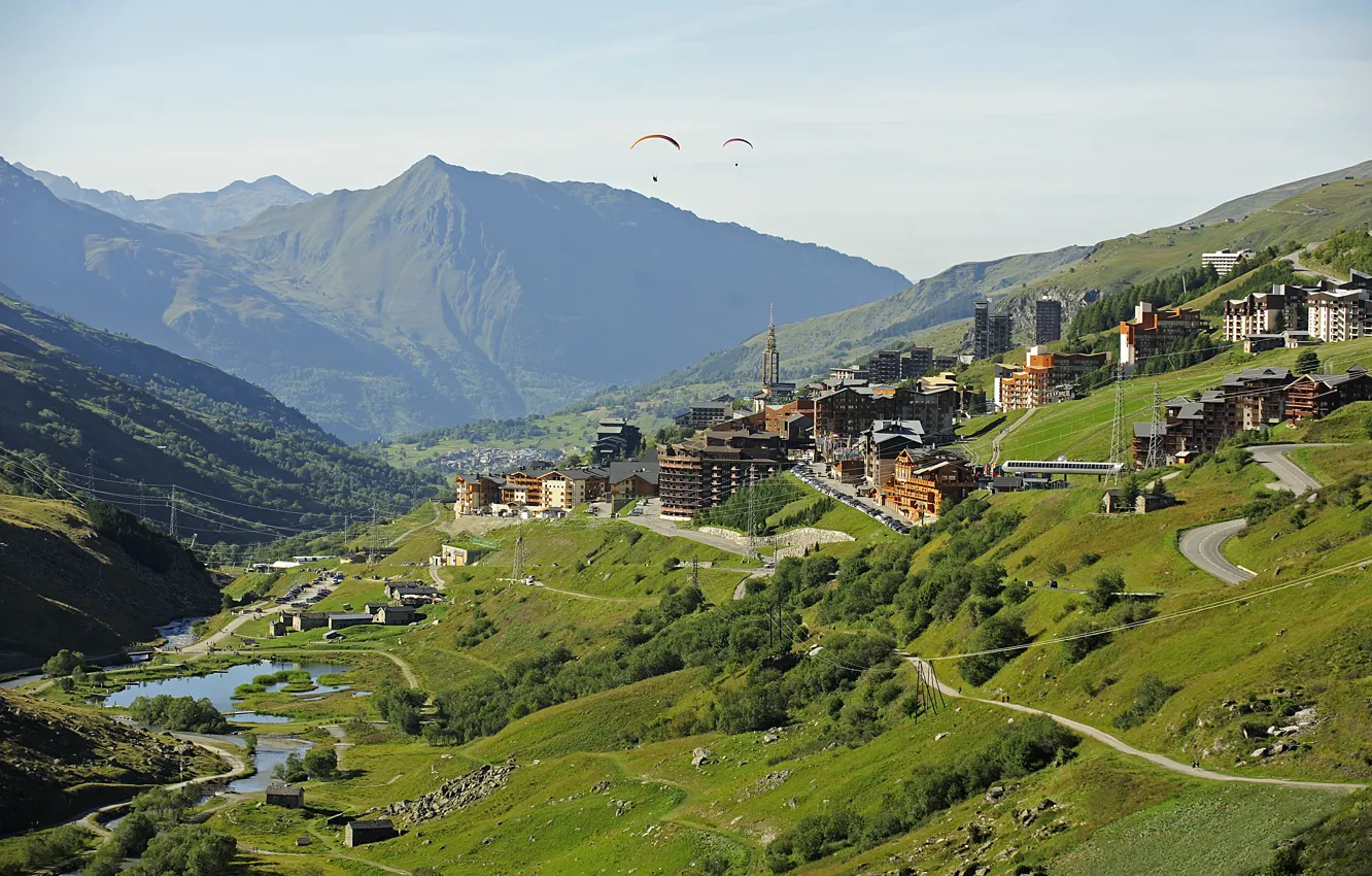 Фото обои Рона-Альпы, Savoie, Menuires, город, Франция