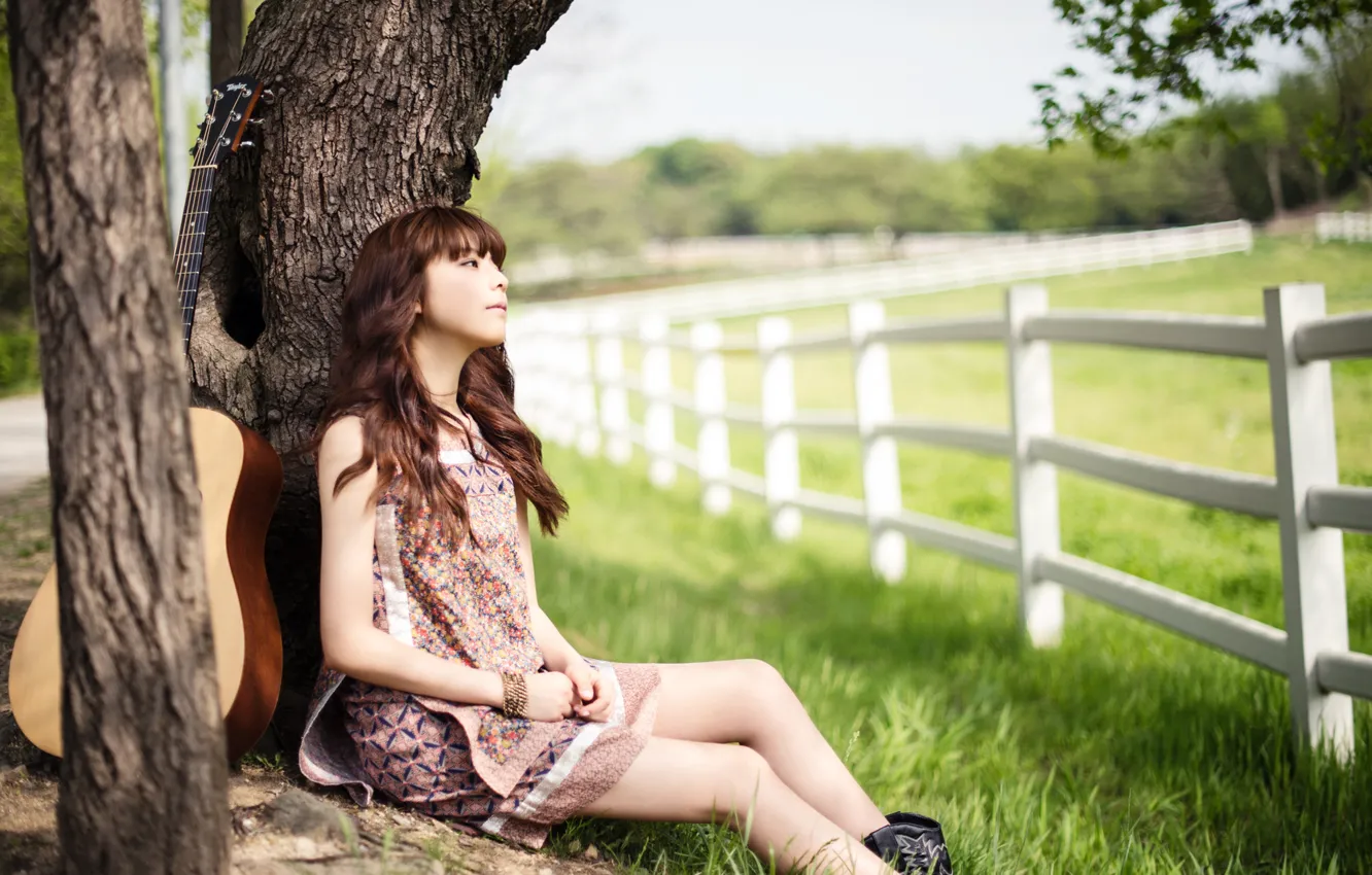 Фото обои девушка, природа, музыка, гитара, азиатка, k-pop, Южная корея, Juniel