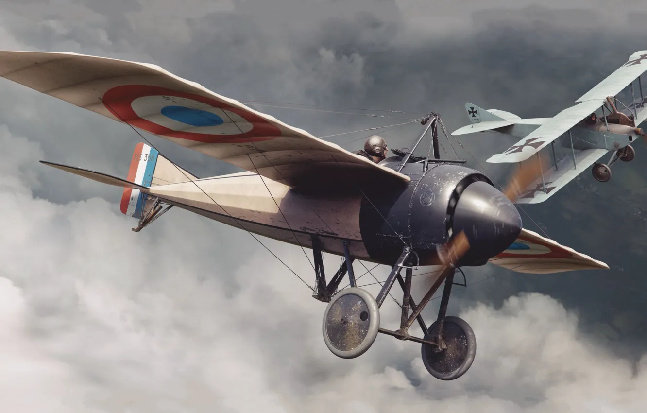 Фото обои Франция, истребитель, моноплан, самолет-разведчик, Piotr Forkasiewicz, Первая мировай война, Morane-Saulnier Type N