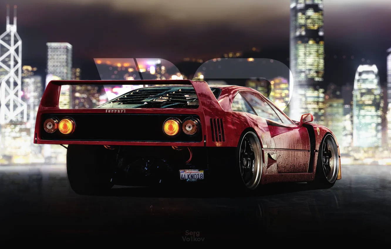 Фото обои Авто, Машина, Ferrari, F40, Рендеринг, Concept Art, Ferrari F40, Game Art