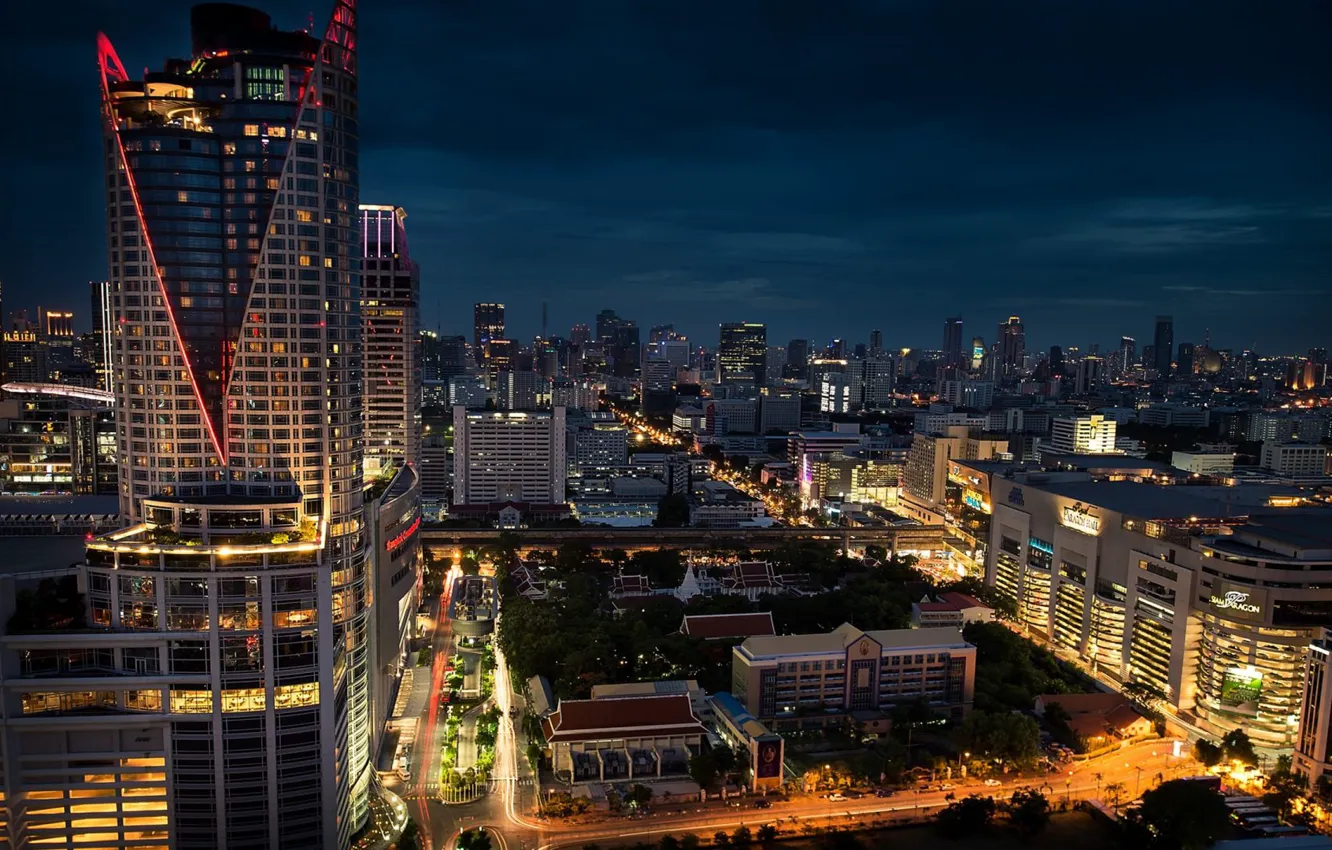 Фото обои небо, ночь, город, здания, небоскребы, панорама, Тайланд, Thailand