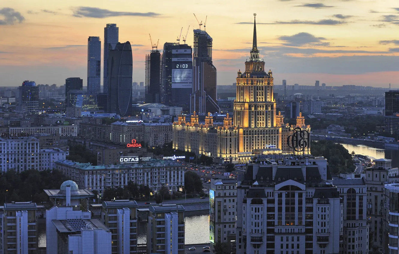 Фото обои река, здания, панорама, Москва, Россия, Дорогомилово