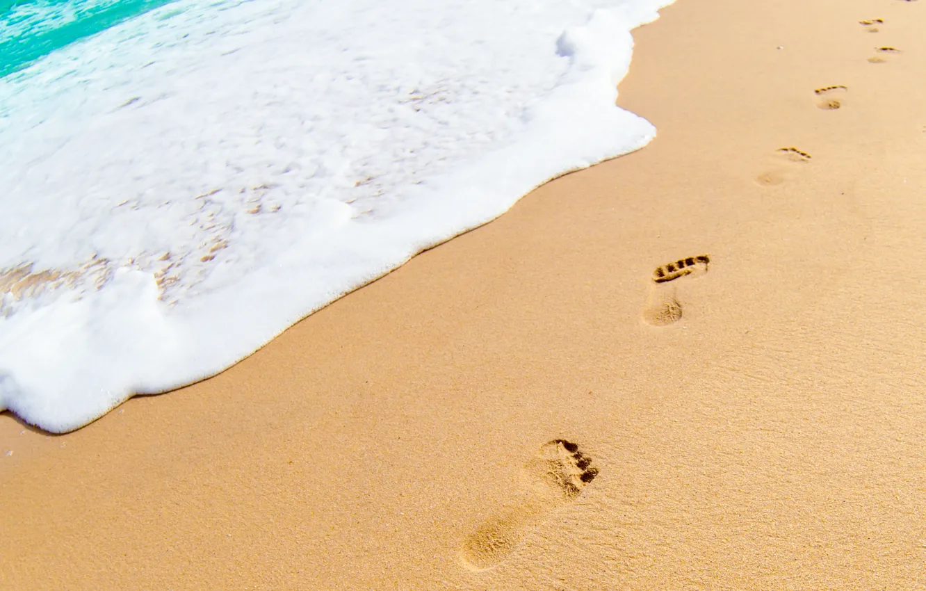 Фото обои песок, море, пляж, лето, пена, следы, beach, sea