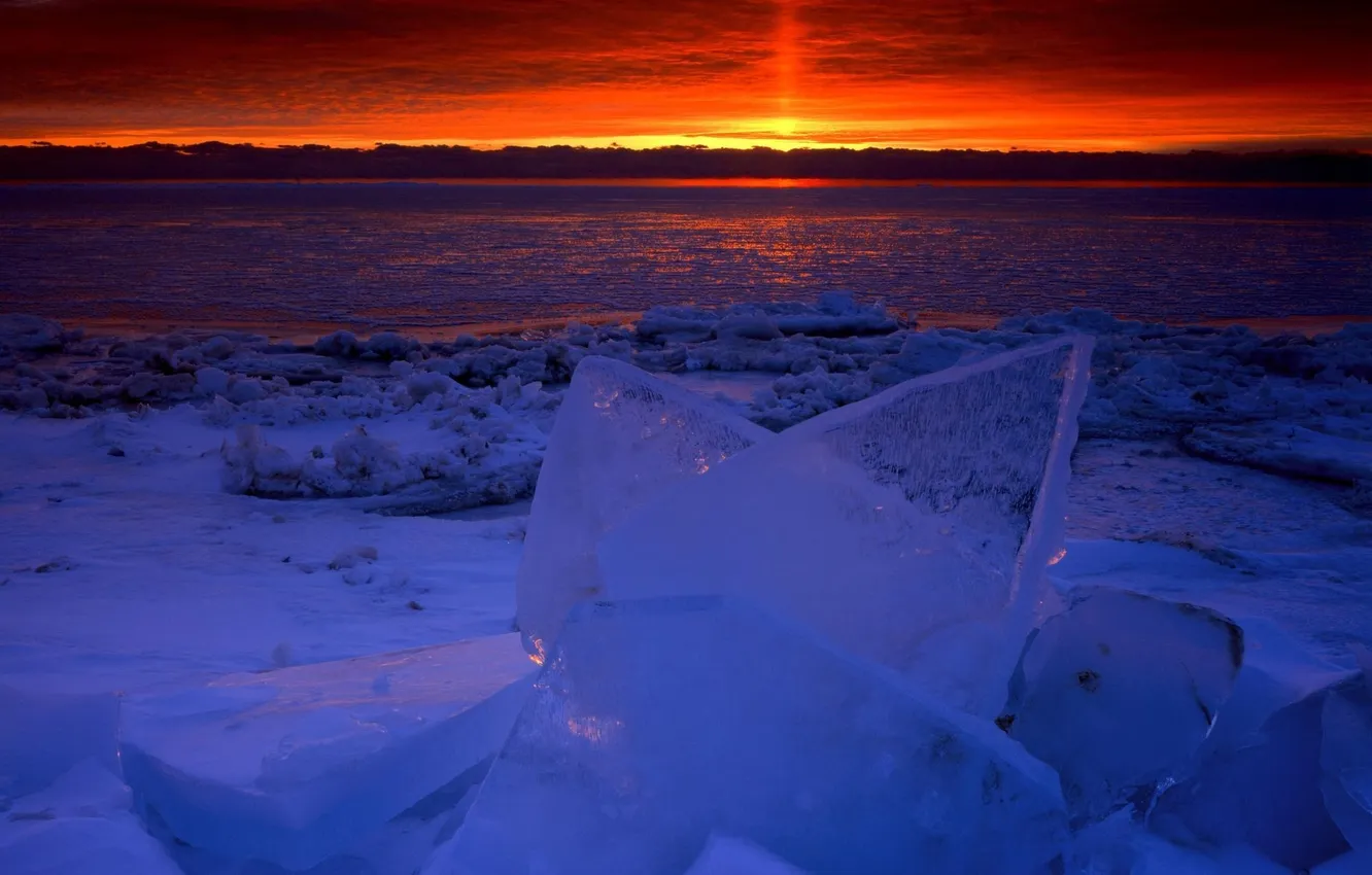 Фото обои лед, вода, закат