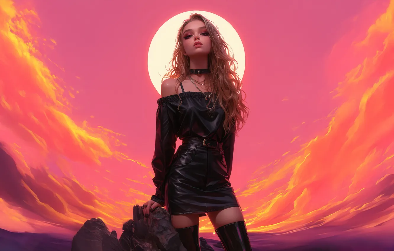 Фото обои girl, black dress, moody