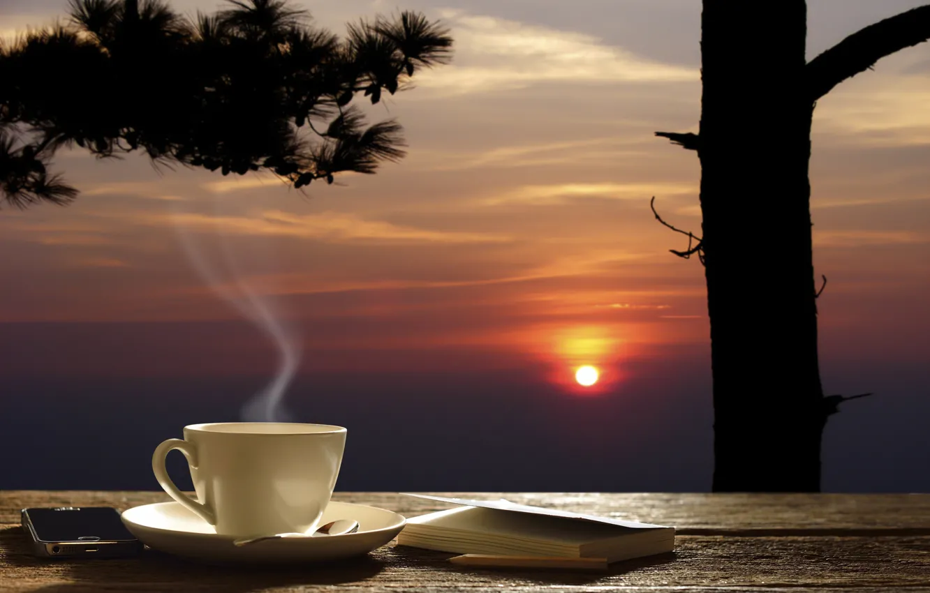 Фото обои лето, фон, чай, позитив, вечер, размытость, кружка, чашка