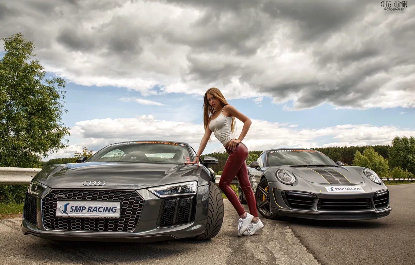 Фото обои попа, Audi, модель, Девушка, Porsche, фигура, ножки, Oleg Klimin