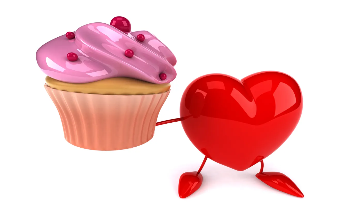 Фото обои сердце, heart, cupcake, funny, rendering