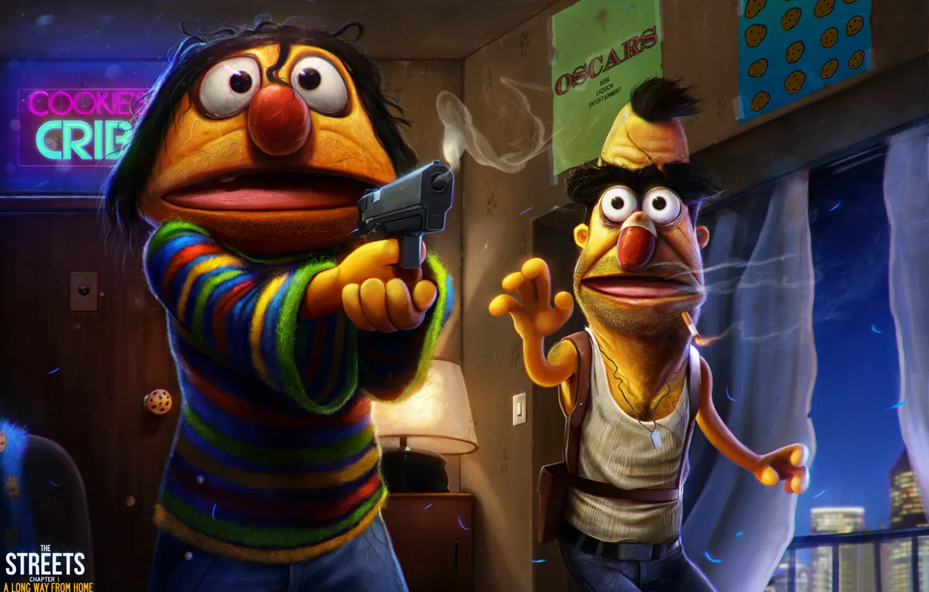 Фото обои fan art, Sesame Street, Bert, Ernie, Ernest