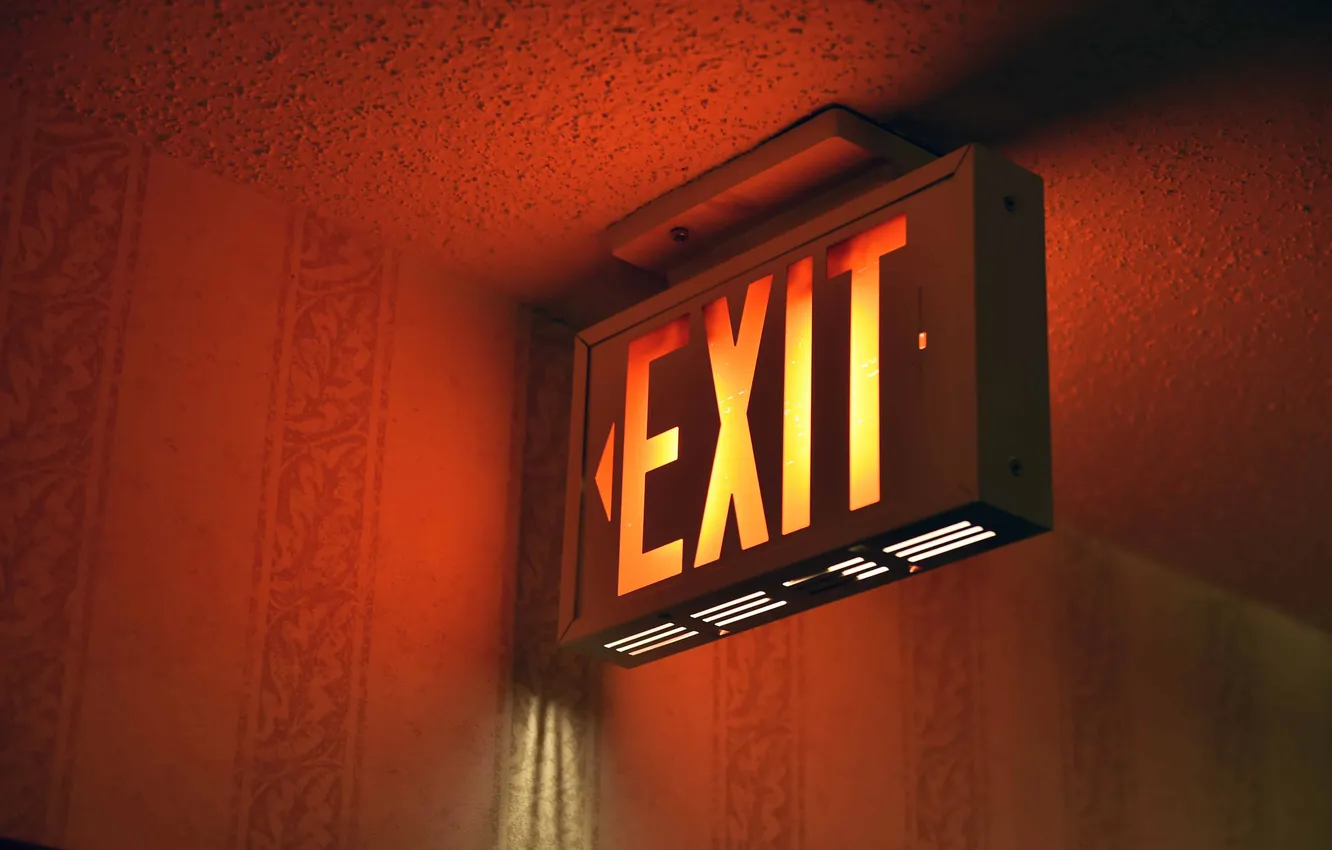 Фото обои fire, hotel, evacuation, label, isolated, exit, hallway, illuminated