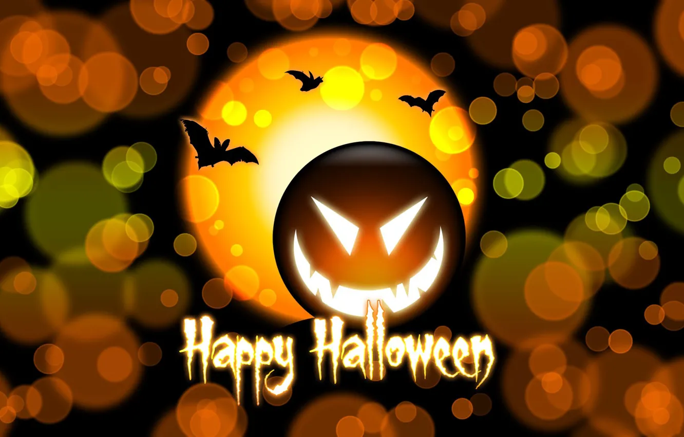 Фото обои круги, надпись, тыква, хэллоуин, halloween, летучие мыши, счастливого хэллоуина