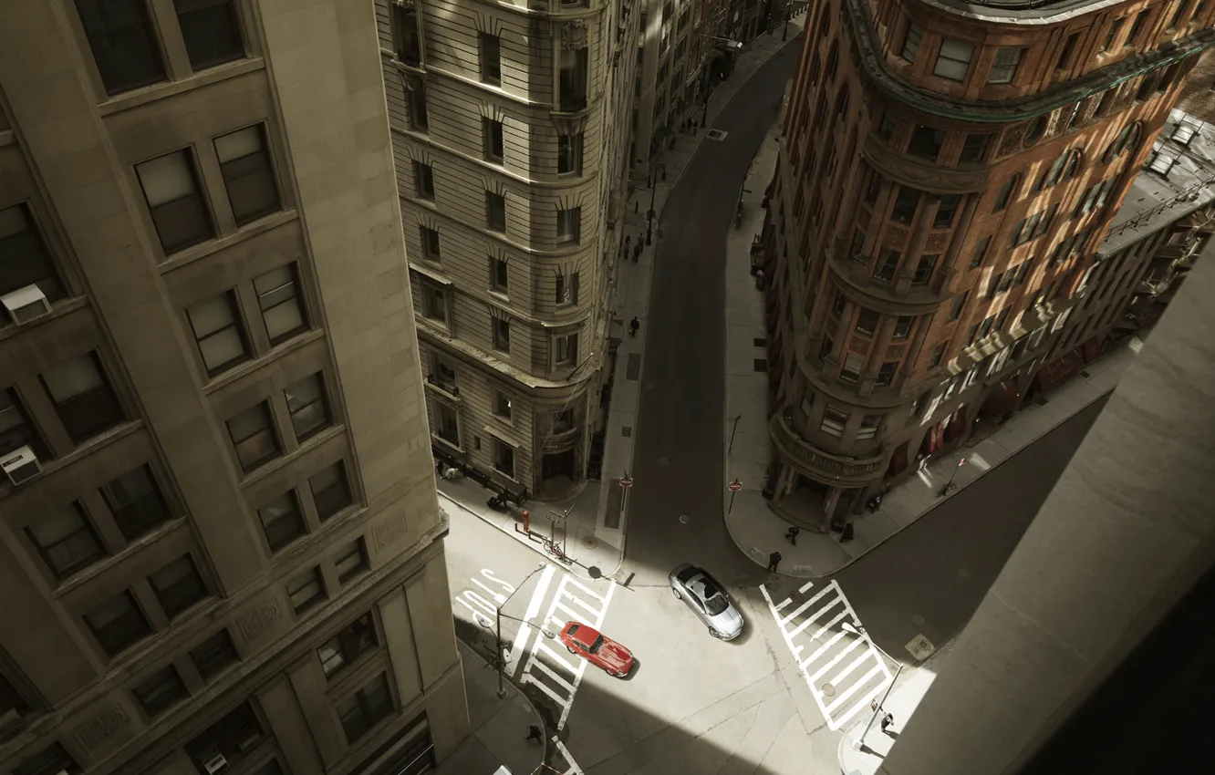 Фото обои дома, перекресток, ягуар, New York City, нью йорк, Jaguar E-Type