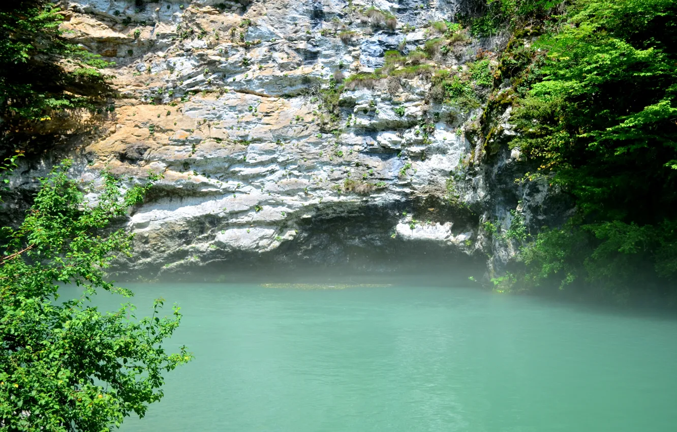 Фото обои горы, природа, озеро, скалы, Абхазия