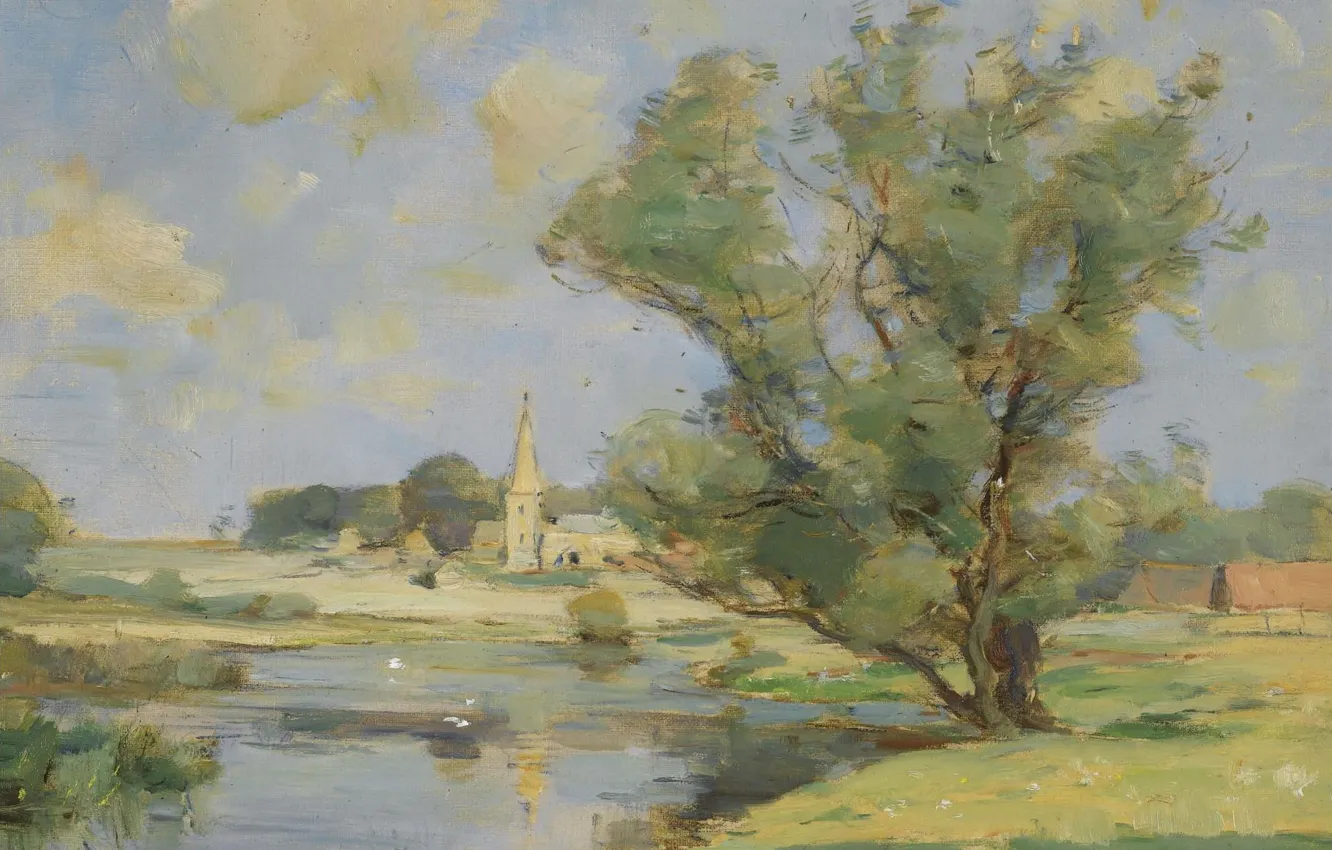 Фото обои пейзаж, картина, Уильям Миллер Фрейзер, William Miller Frazer, Утро на реке Нен. Уонсфорд