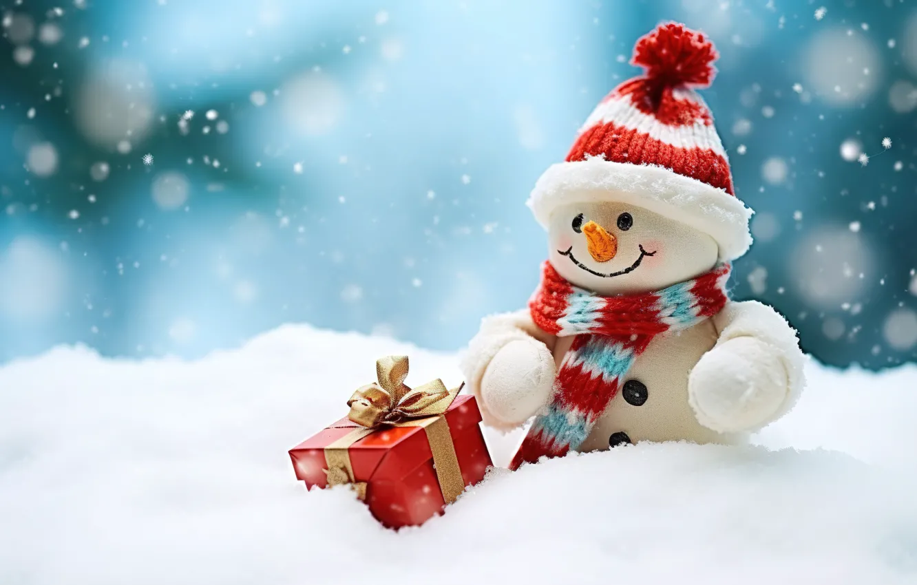 Фото обои зима, снег, снежинки, Новый Год, Рождество, снеговик, happy, Christmas