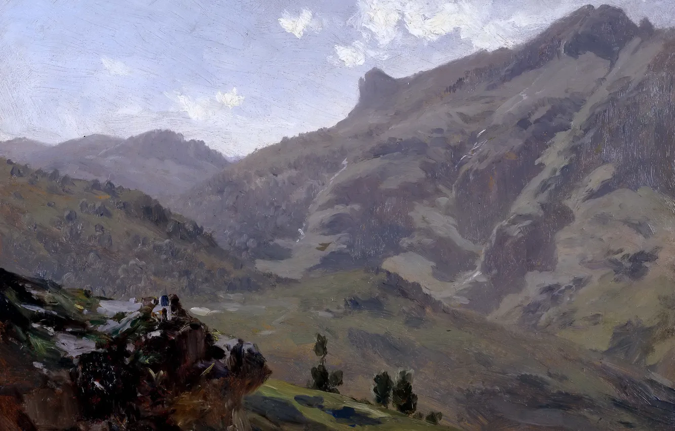 Фото обои пейзаж, горы, природа, картина, Пиренеи, Карлос де Хаэс, Агуас Буэнас