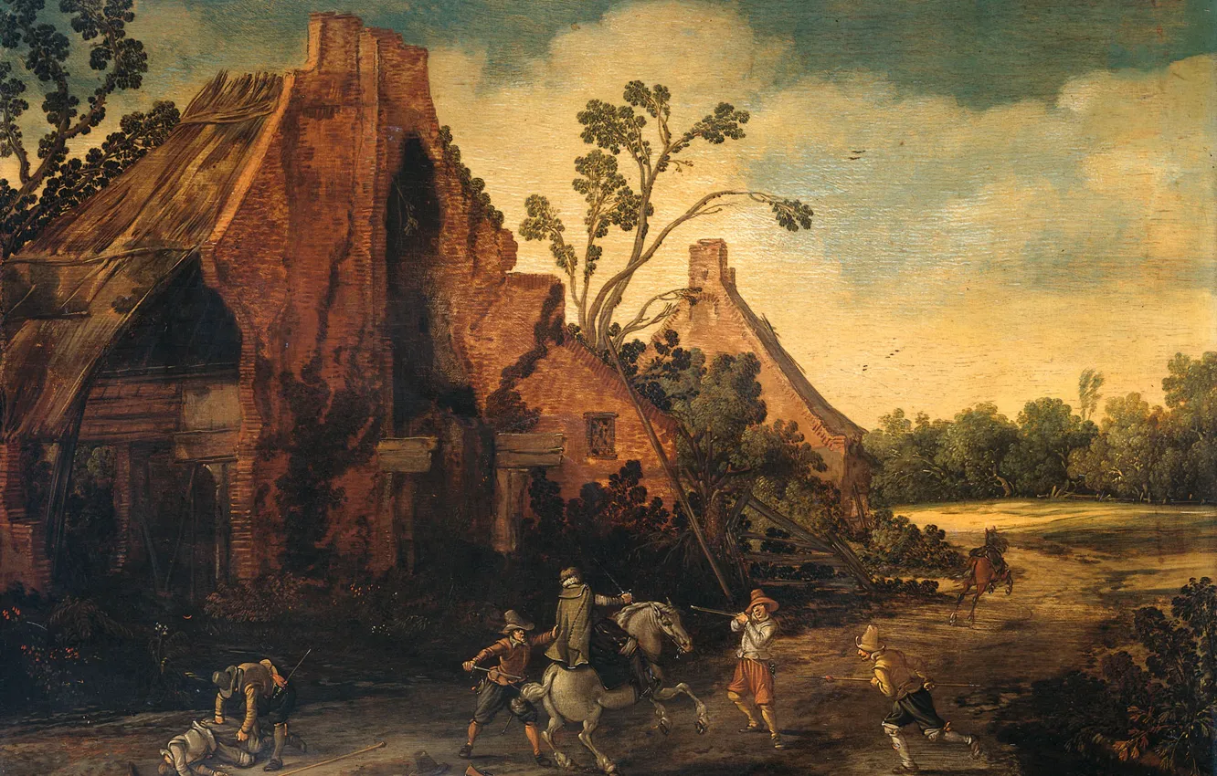 Фото обои масло, картина, Эсайас ван де Велде, Esaias van de Velde, 1616, Ограбление