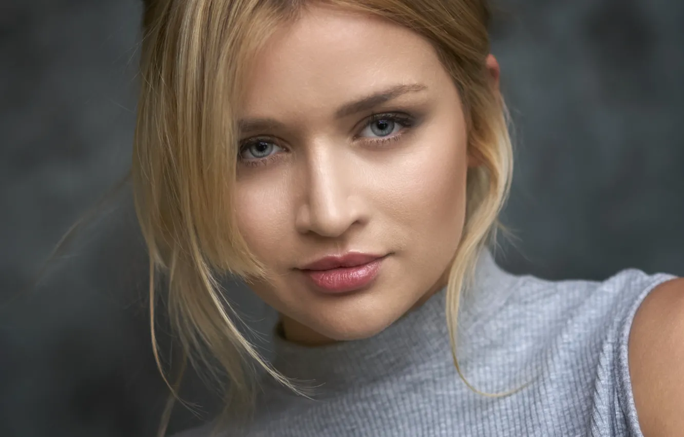 Фото обои Girl, Blonde, Gray, Face, Sight