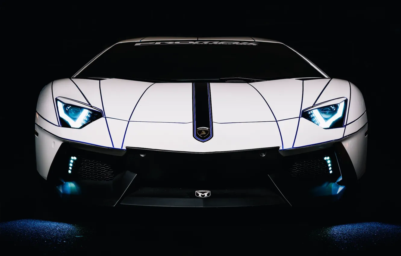 Фото обои Lamborghini, Car, Auto, White, LP700-4, Aventador, 2014, Tron Tuning
