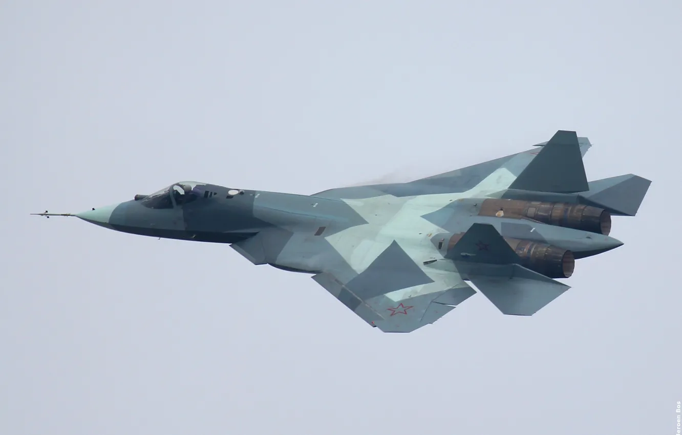 Фото обои небо, истребитель, самолёт, Sukhoi, российский, многоцелевой, пятого поколения, T-50-2