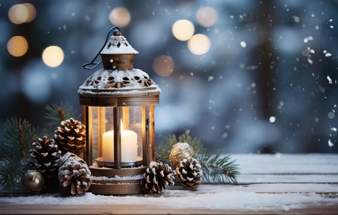 Фото обои зима, снег, ночь, Рождество, фонарь, Новый год, Christmas, night