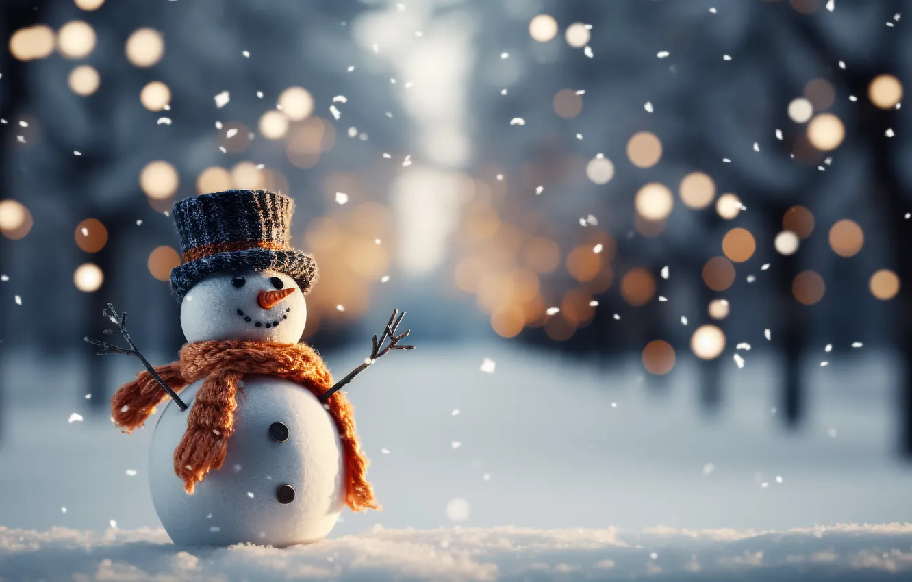 Фото обои зима, снег, Рождество, Новый год, снеговик, Christmas, winter, snow