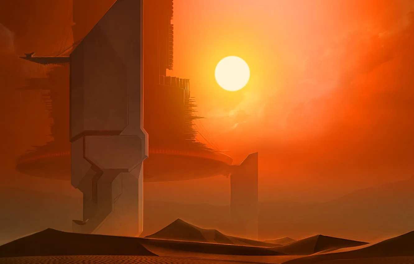 Фото обои star, men, planet, Docks, dunes, Towers