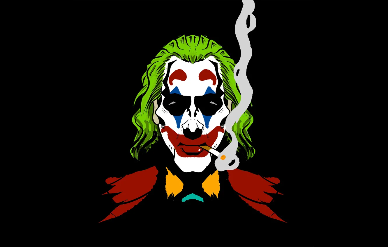 Фото обои дым, Джокер, черный фон, Joker, грим, black background, makeup, курит сигарету