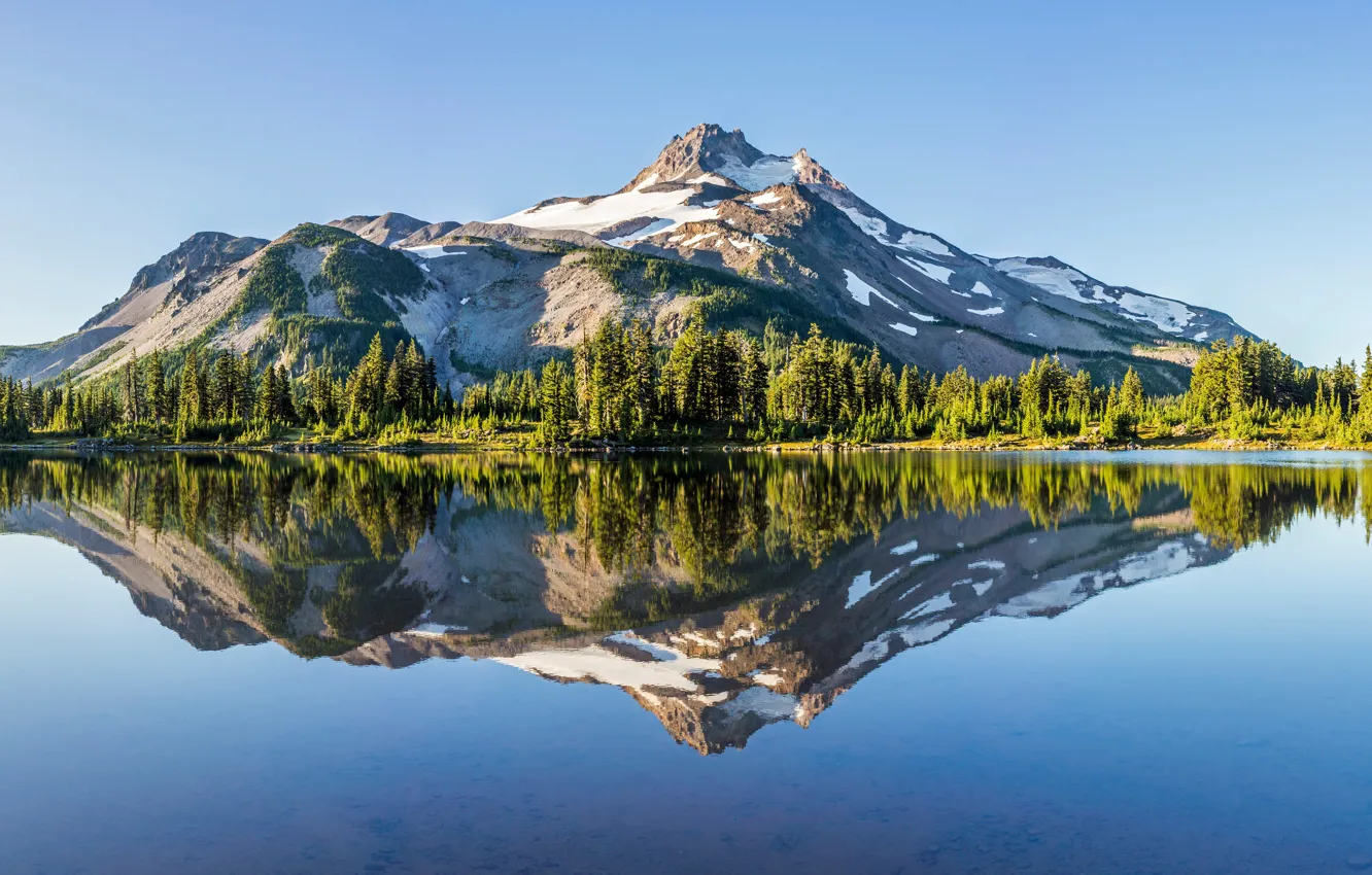 Фото обои лес, горы, озеро, отражение, Орегон