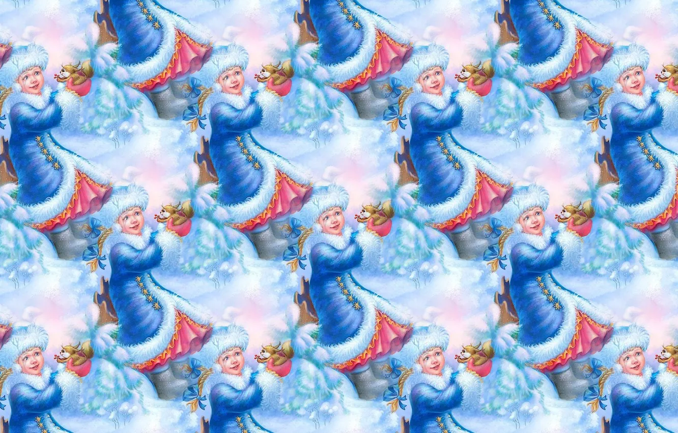 Фото обои фон, праздник, текстура, девочка, Новый год, снегурочка, белочка