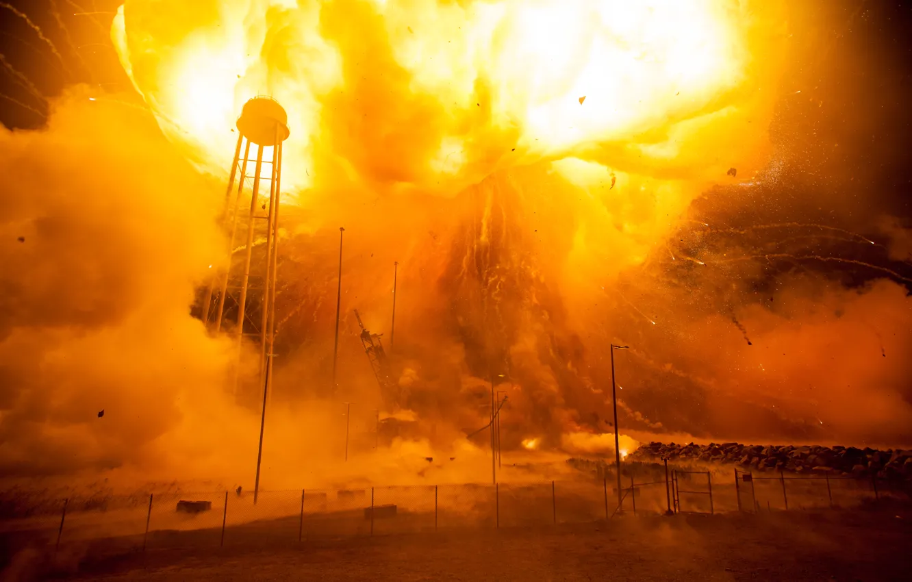 Фото обои Взрыв, Ракета, Пламя, NASA, Antares