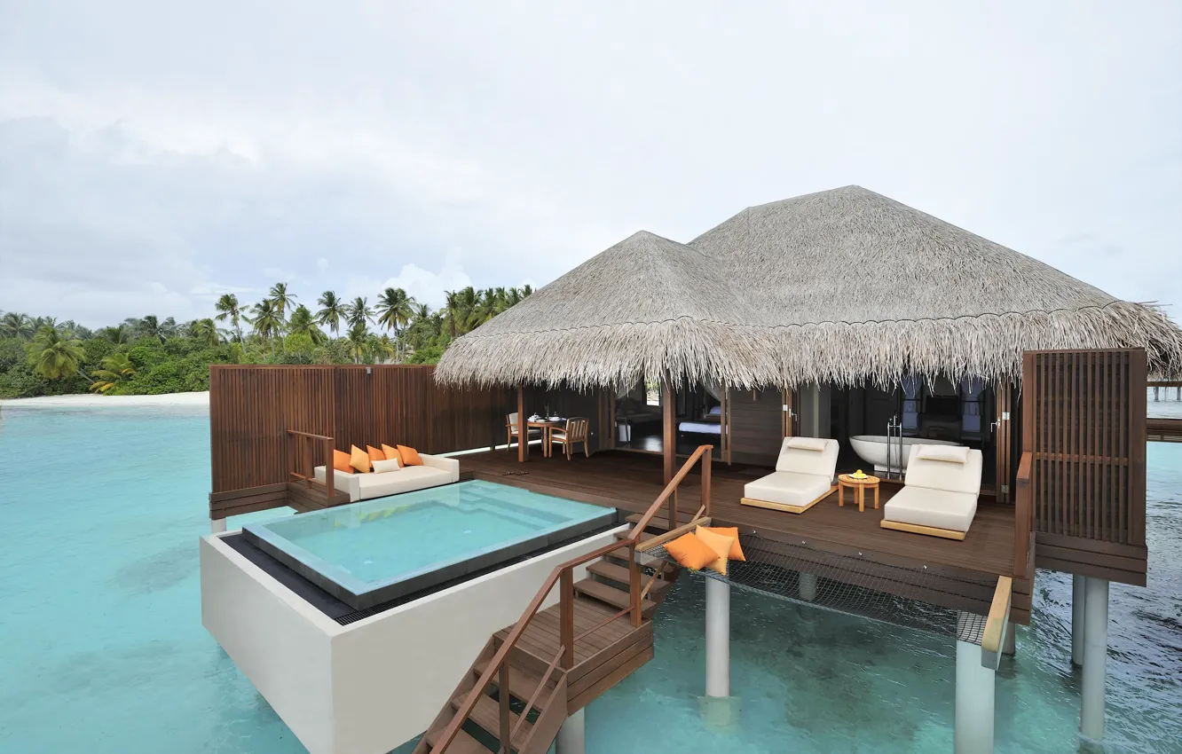 Фото обои диван, океан, бассейн, отель, Ayada Maldives