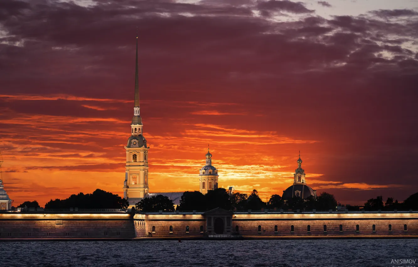 Фото обои закат, город, река, Питер, Санкт-Петербург, Петропавловская крепость, Нева, Дмитрий Анисимов