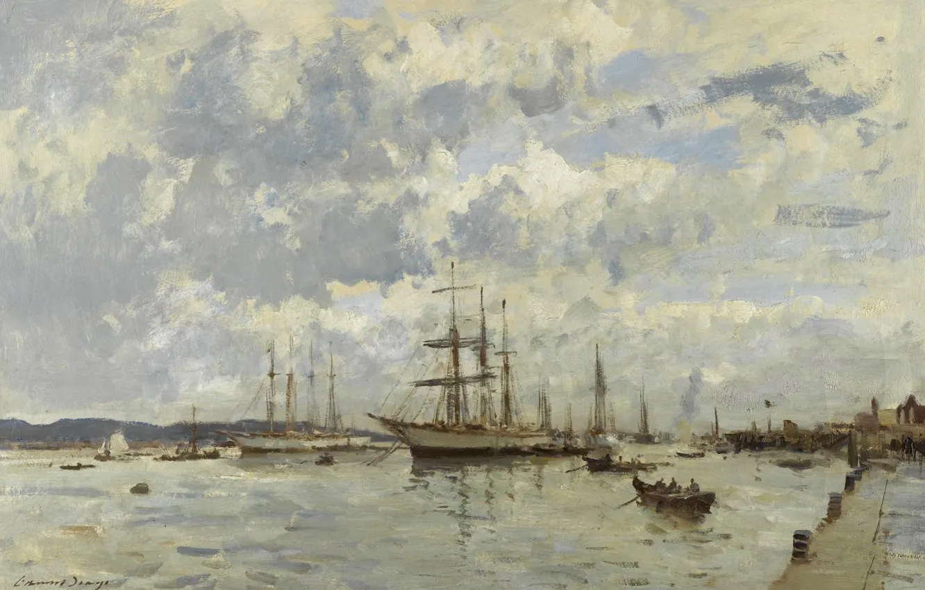Фото обои пейзаж, корабль, картина, Эдуард Сиго, На Реке Тахо. Португалия