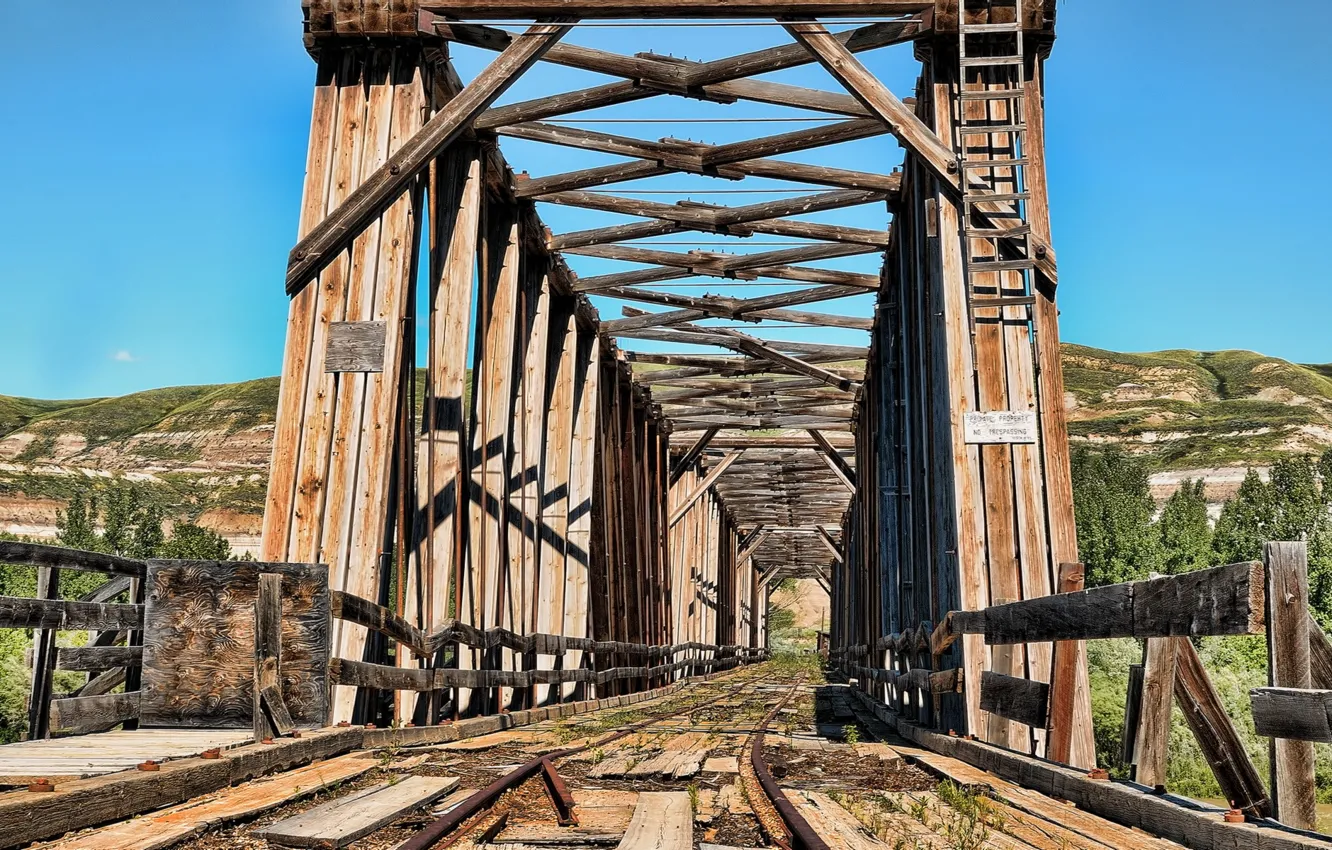 Фото обои небо, мост, железная дорога