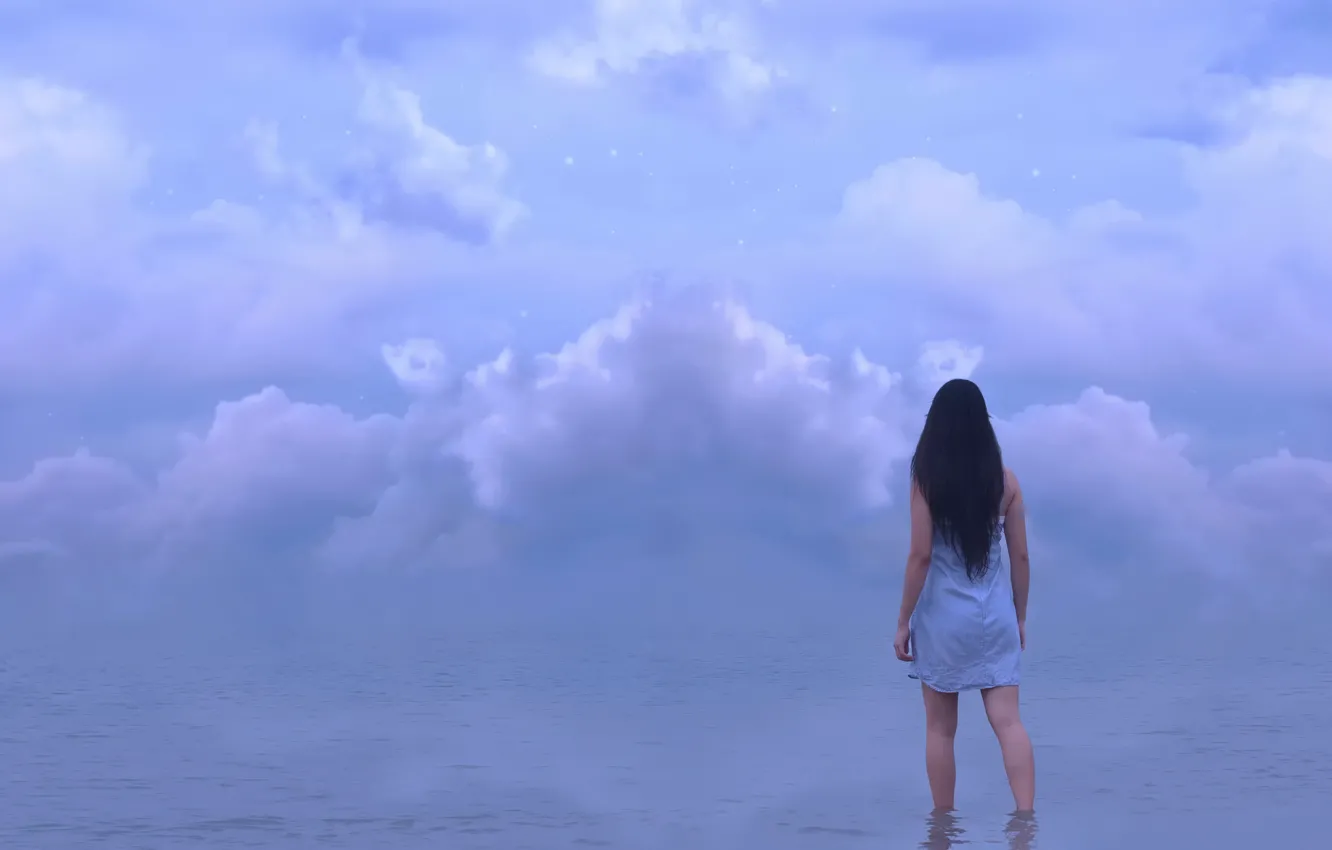 Фото обои вода, девушка, облака, звёзды, Kylie Woon