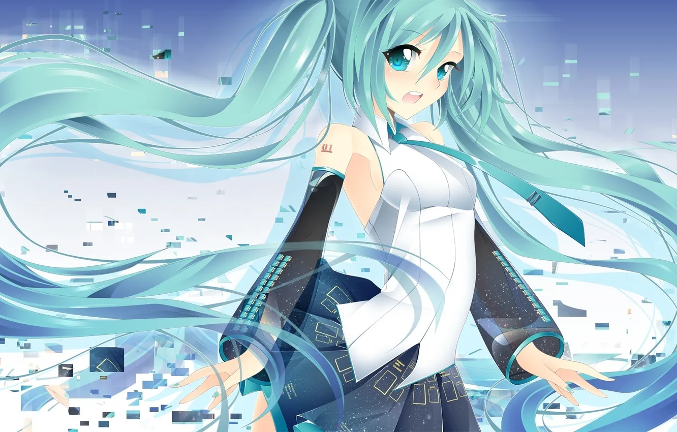 Фото обои девушка, арт, vocaloid, hatsune miku, хвостики, ledogawa